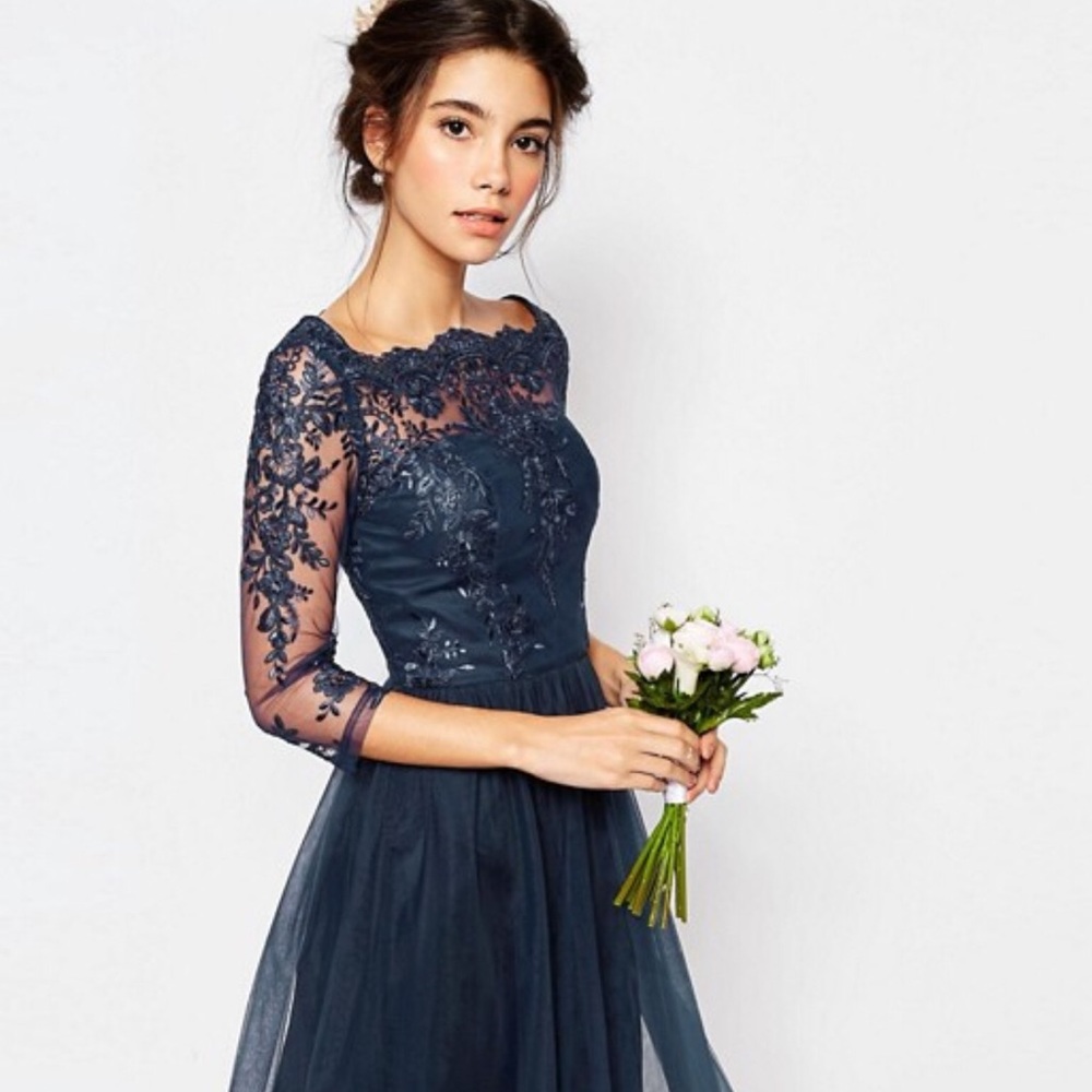 CHI CHI London ASOS 6 lace tulle Navy Retro Dress